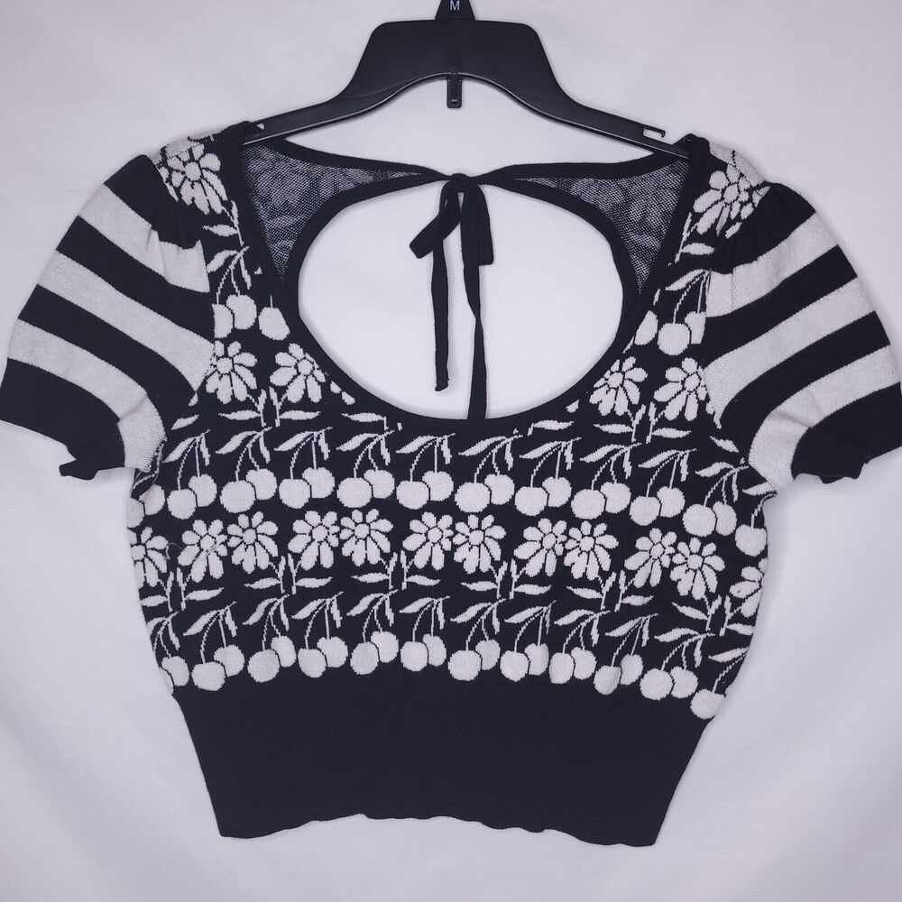 Anthropologie Maeve Sweater Womens Medium Black White Floral Trixie